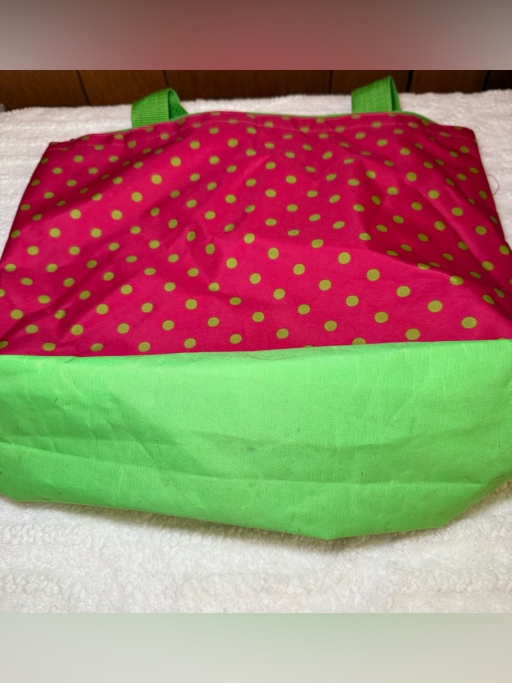 Pink and Lime Polka Dot Tote with Bow Accent - Picture 3 of 6